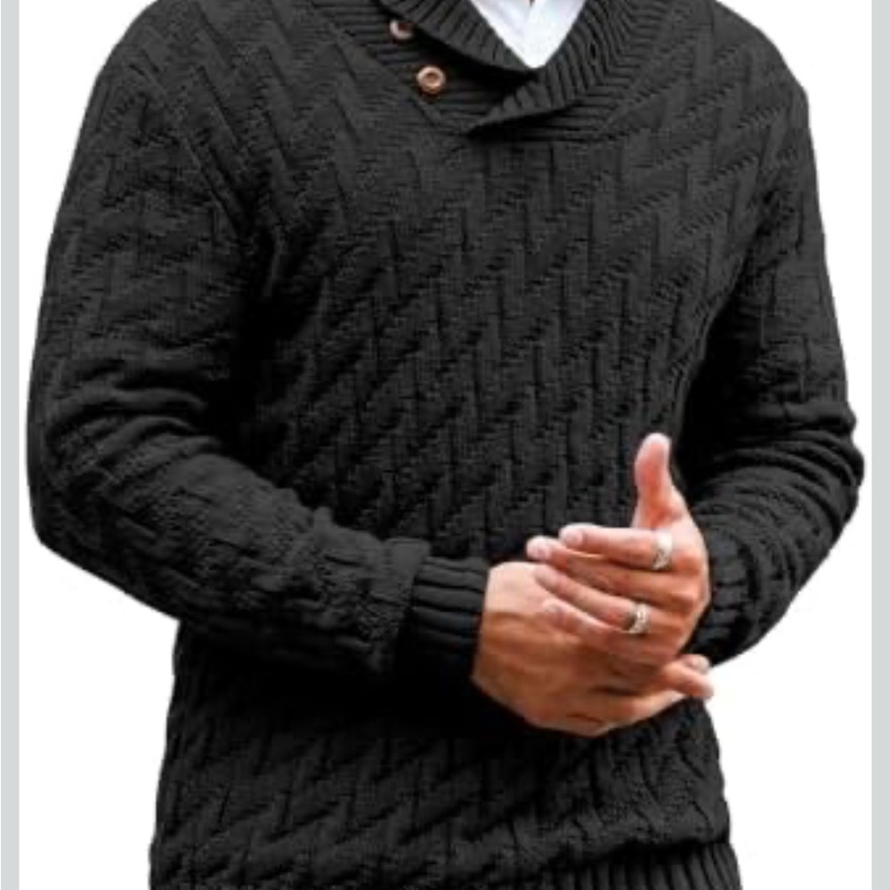 Men's Black Sweater with Button Detail